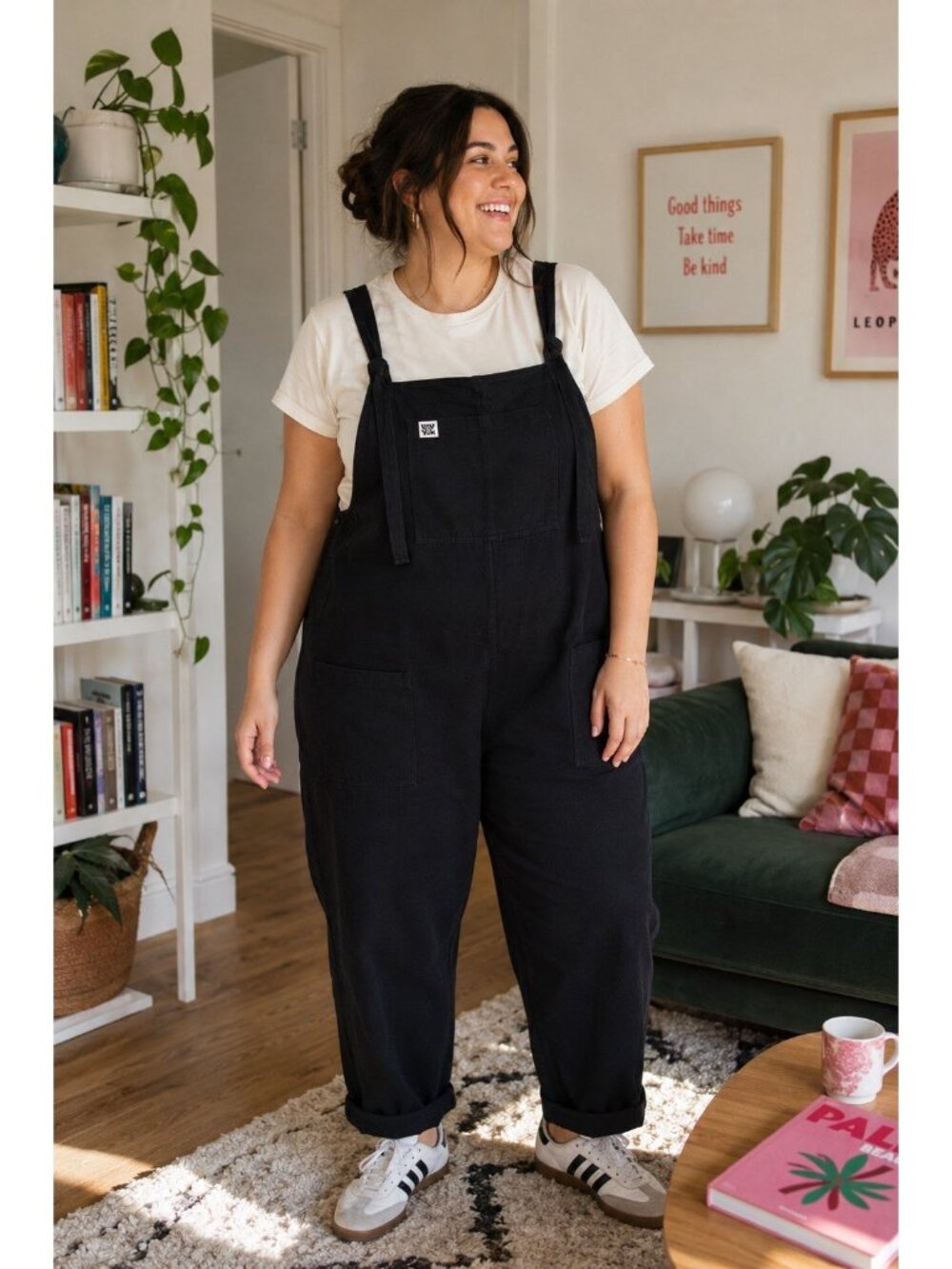 Lucy & Yak Womens Dungarees Plus Sz 28 Black Organic Cotton Overalls Utility
